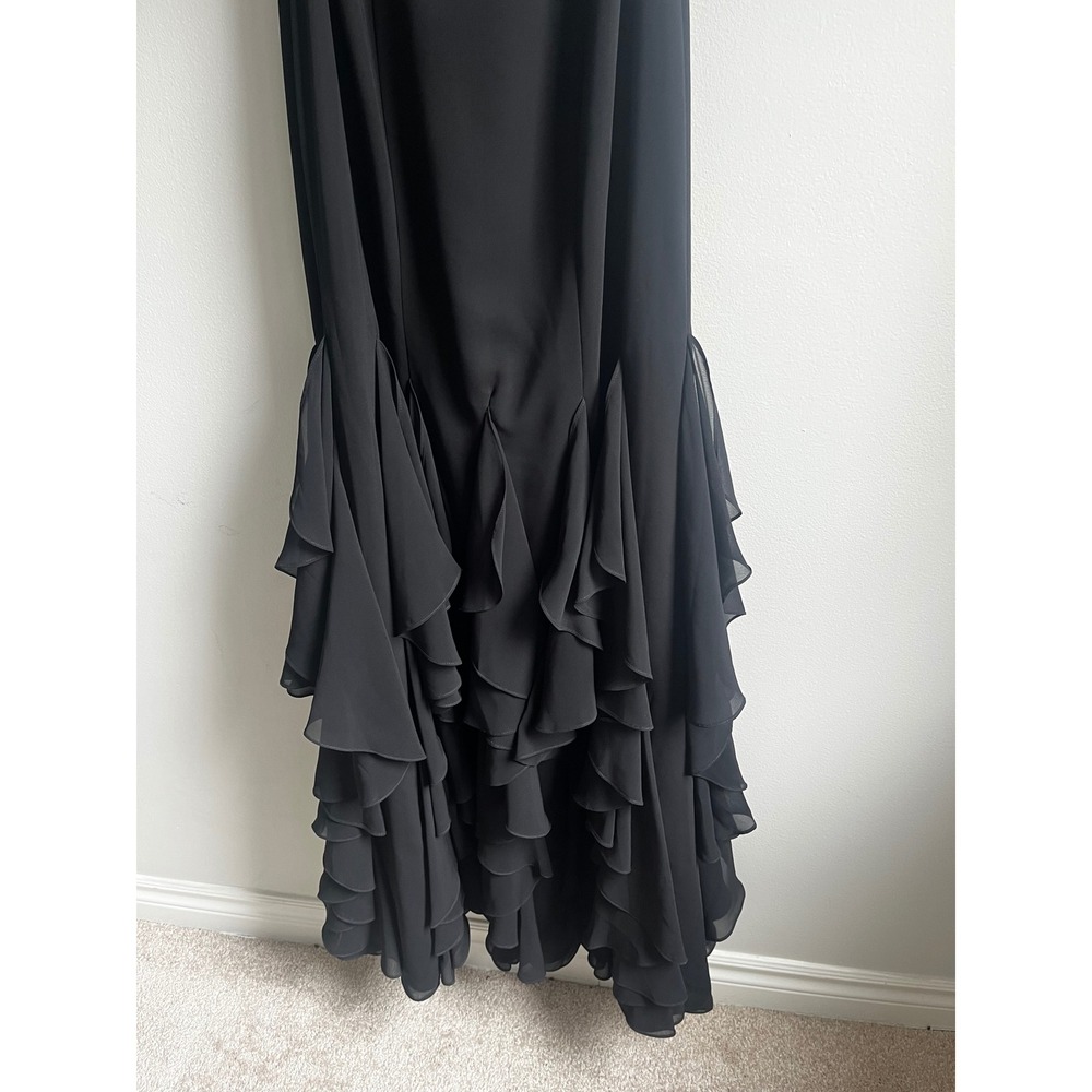 Alfred Angelo Sapphire Black Chiffon Beaded Ruffle Mermaid Evening Gown Size 4 - Picture 12 of 16